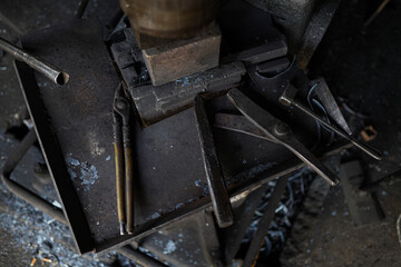 equipment standing on the ground in the iron workshop