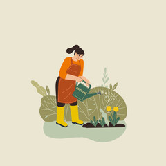 Woman gardening. Woman planting gardens flowers, agriculture gardener hobby and garden job. Gardening person, gardener flowers cutter working