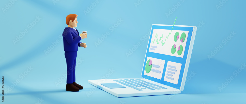 Aufkleber 3d render of businessman use notebook. business online mobile and e-commerce on web shopping concept