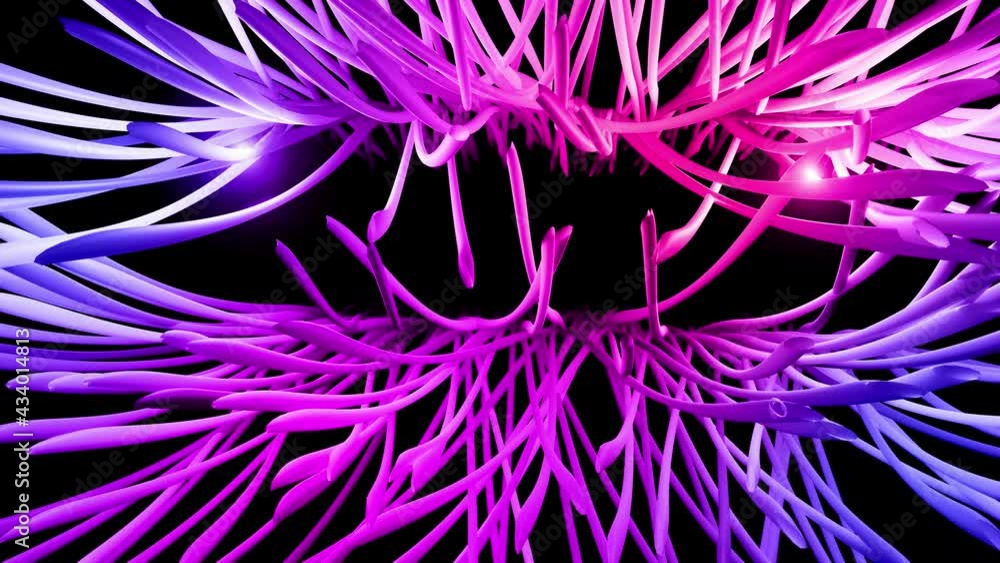 Poster 3d abstract looped background with neon light, multicolored flashes of light bulbs of unusual shapes