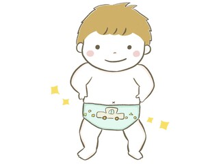 トイレトレーニングに成功して笑顔で喜ぶかわいい男の子