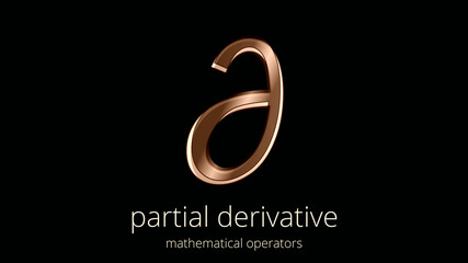 PARTIAL DERIVATIVE SYMBOL. Mathematical Operators Sign. Benner in subtle sepia tone. Digital graphic, icon. Elegant, totally black background.