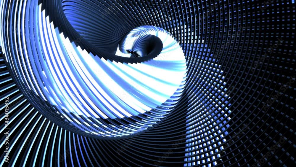 Poster 4k abstract looped dark background with curved lines like tubes twisted in helix and blue neon light