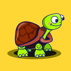 Cute happy turtle cartoon. Animal turtle icon concept isolated. Flat cartoon style vector. Vector illustration. 
