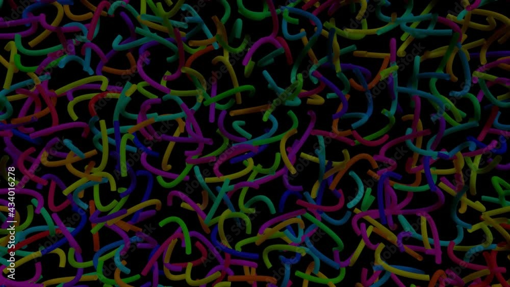 Poster 3d abstract looped background with neon light, multicolored flashes of light bulbs of unusual shapes