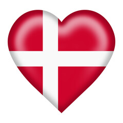 Denmark flag heart button isolated on white with clipping path 3d illustration