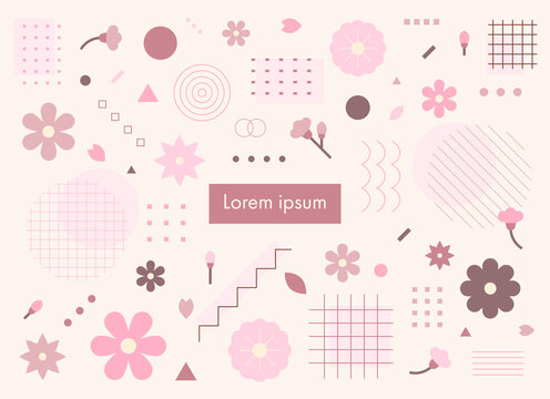 This page consists of cute flower icons and various patterns. Simple pattern design template.