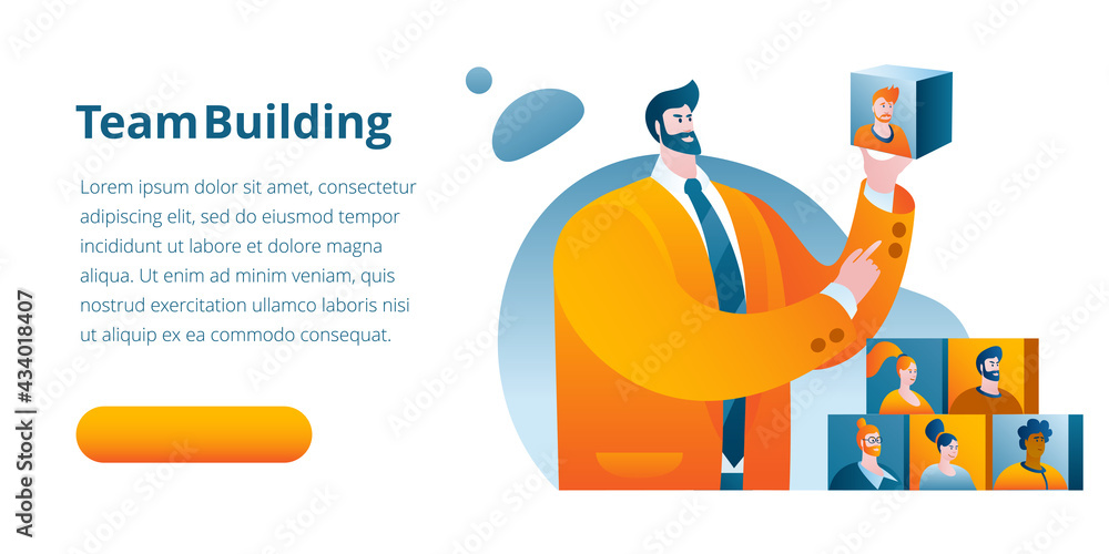 Aufkleber a manager in a business suit builds a team. concept of a vector illustration on the theme of team bu
