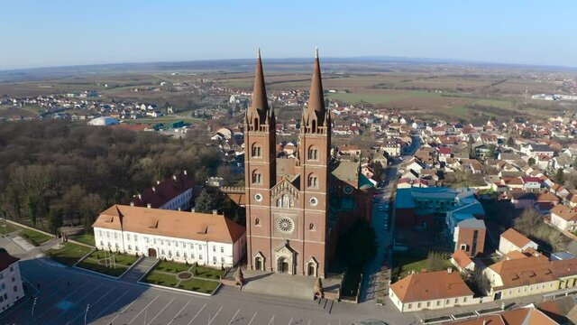 Aerial View Of Dakovo Cathedral With Near The Town In Dakovo, Slavonia, Croatia. - orbit