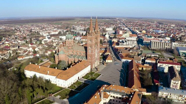 Strossmayer Park Beside Djakovo Cathedral In Dakovo, Slavonia, Croatia. - aerial