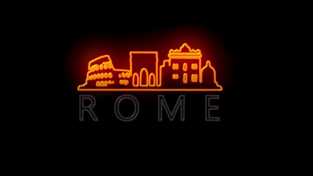 A digital map of ROME with a neon laser light. Looping animation.