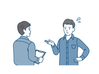 業者に相談する男性　出張相談　困る　悩み　イラスト素材