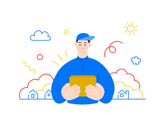 職業シーンイラスト／Delively／宅配便配達／男性