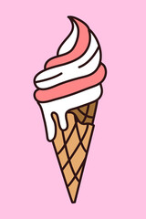 Vector ice cream in cone. Cartoon style