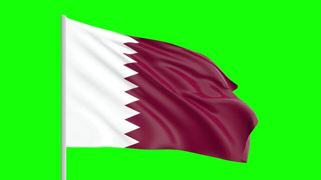 National Flag Of Qatar Waving In The Wind on Green Screen With Alpha Matte