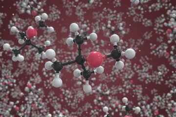 Molecule of methyl tert-butyl ether, ball-and-stick molecular model. Scientific 3d rendering