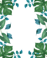 トロピカルな葉っぱのフレーム　水彩イラスト