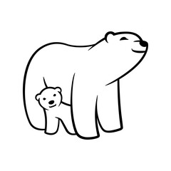 The polar bear and her cub bear smiling. The white bear mother and child sign vector illustration