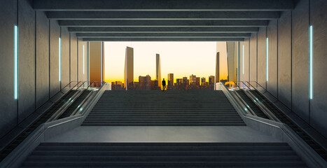 Businessman climbing stairs. Ambitions concept .