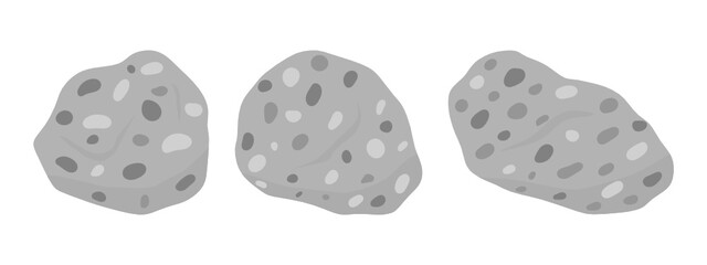 Grey conglomerate rock specimen illustration set. Sedimentary rock .