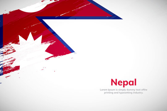 Brush painted grunge flag of Nepal country. Hand drawn flag style of Nepal. Creative brush stroke concept background