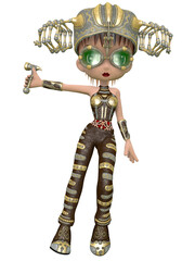 3d illustration of an toon figure in a steampunk outfit