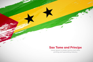 Brush painted grunge flag of Sao Tome and Principe country. Creative brush stroke concept background