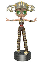 3d illustration of an toon figure in a steampunk outfit