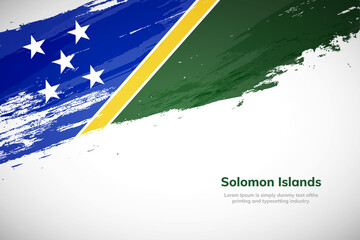 Brush painted grunge flag of Solomon Islands country. Hand drawn flag style of Solomon Islands. Creative brush stroke concept background