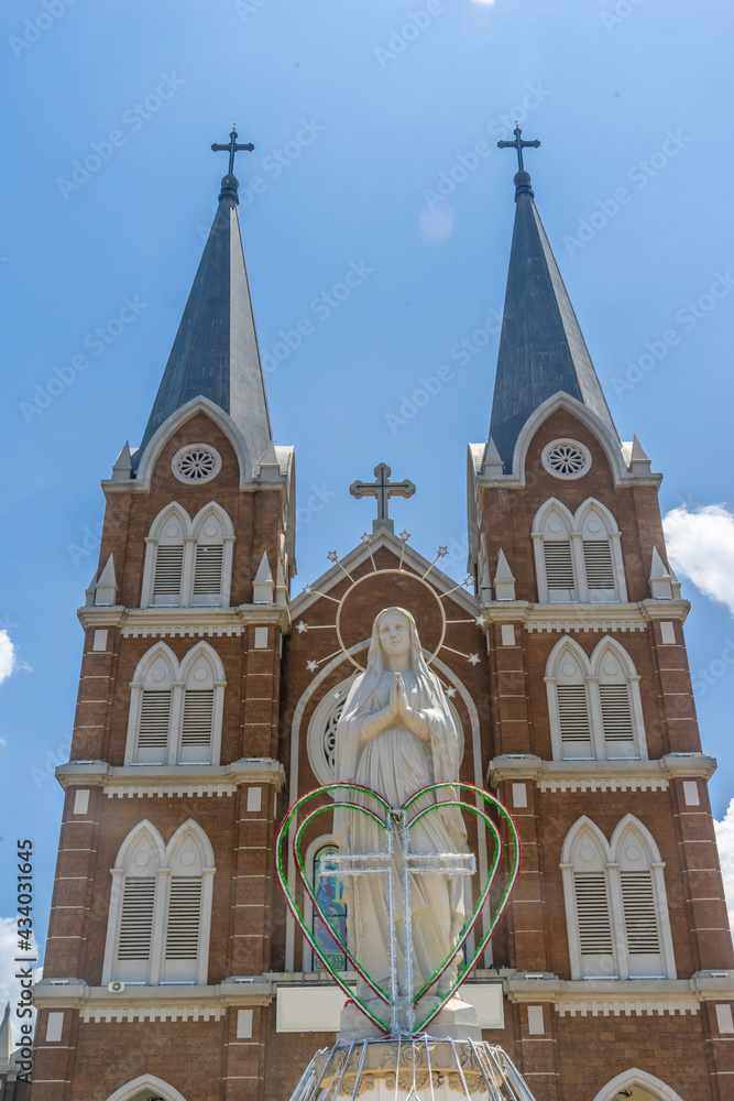 Wall mural Church of the Holy Mother (another name is Thanh Mau church) in Bao Loc Town, Lam Dong, Vietnam.