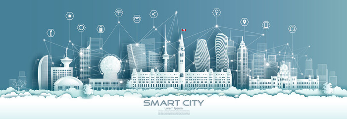 Fototapeta na wymiar Technology wireless network communication smart city with icon in Canada.