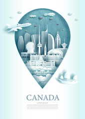Vector illustration pin point symbol. Travel Canada architecture monument.