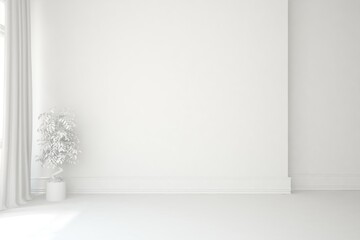 White empty room. Scandinavian interior design. 3D illustration
