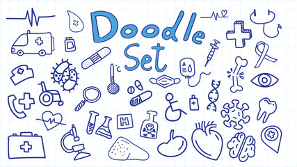 vector Hand drawn medicine icon set