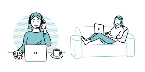 テレワークでリラックスする女性ビジネスパーソン