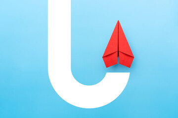 Economic recovery, growth and development with red paper plane flying up