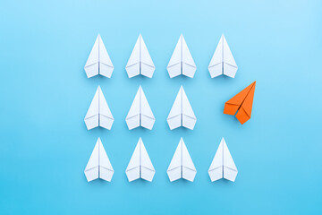 Business concept for new ideas creativity and innovative, solution, with orange paper plane in...