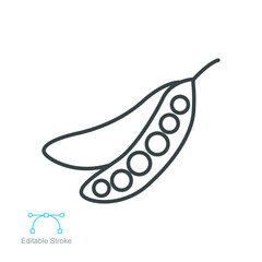 peas icon. nature vegetable  Fresh legume vegetarian food. green Pea in a pod from eco food set. organic Sugar snap. editable stroke outline style vector illustration design on white background EPS 10