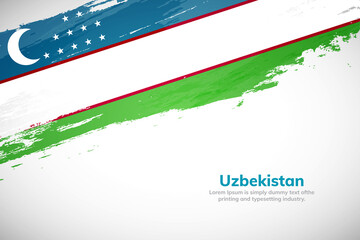 Brush painted grunge flag of Uzbekistan country. Hand drawn flag style of Uzbekistan. Creative brush stroke concept background