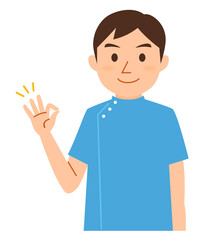 OKサインをする笑顔の看護師、ケーシーを着た男性のベクターイラスト