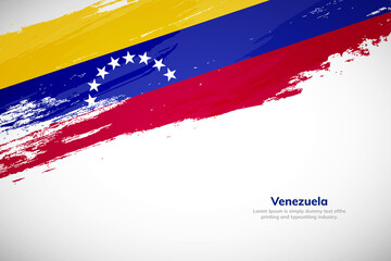 Brush painted grunge flag of Venezuela country. Hand drawn flag style of Venezuela. Creative brush stroke concept background