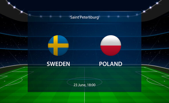 Sweden vs Poland football scoreboard. Broadcast graphic soccer