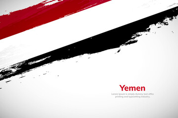 Brush painted grunge flag of Yemen country. Hand drawn flag style of Yemen. Creative brush stroke concept background