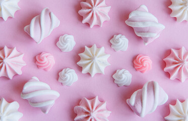 Merengue background. Flat lay. Top view.