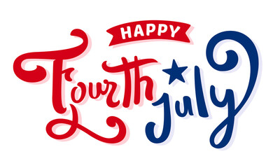 Happy 4th of July united states of America custom hand-lettering, typography design monogram, icon with ribbon
