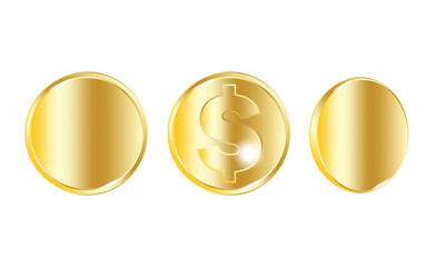 Gold dollar coins. Big win. Success symbol. Gold blank coins. Business concept. Stock image. Vector illustration.