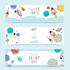 Collection of space background set with astronaut, sun, moon, star,rocket.Editable vector illustration for website, invitation,postcard and sticker