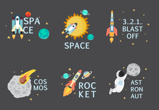 Collection of space object set with astronaut, sun, moon, star,rocket.Editable vector illustration for website, invitation ,postcard and sticker