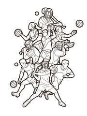 Gaelic Football and Hurling Sport Players Action Cartoon Graphic Vector - obrazy, fototapety, plakaty