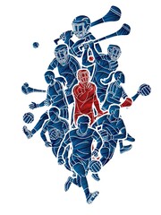 Gaelic Football and Hurling Sport Players Action Cartoon Graphic Vector